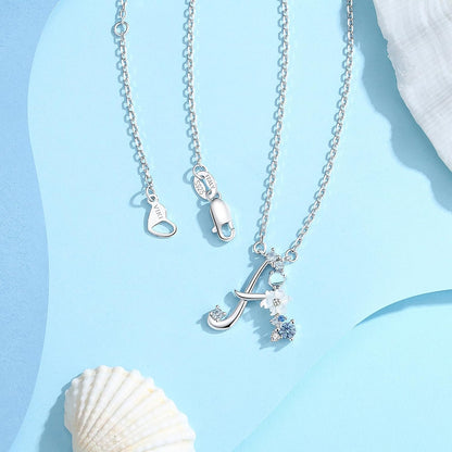 Initial Necklace for Women 925 Sterling Silver Initial a to Z Letter Pendant Necklace with Blue Flower Cubic Zirconia Birthday Engagement Gift for Women,Mom, Couple