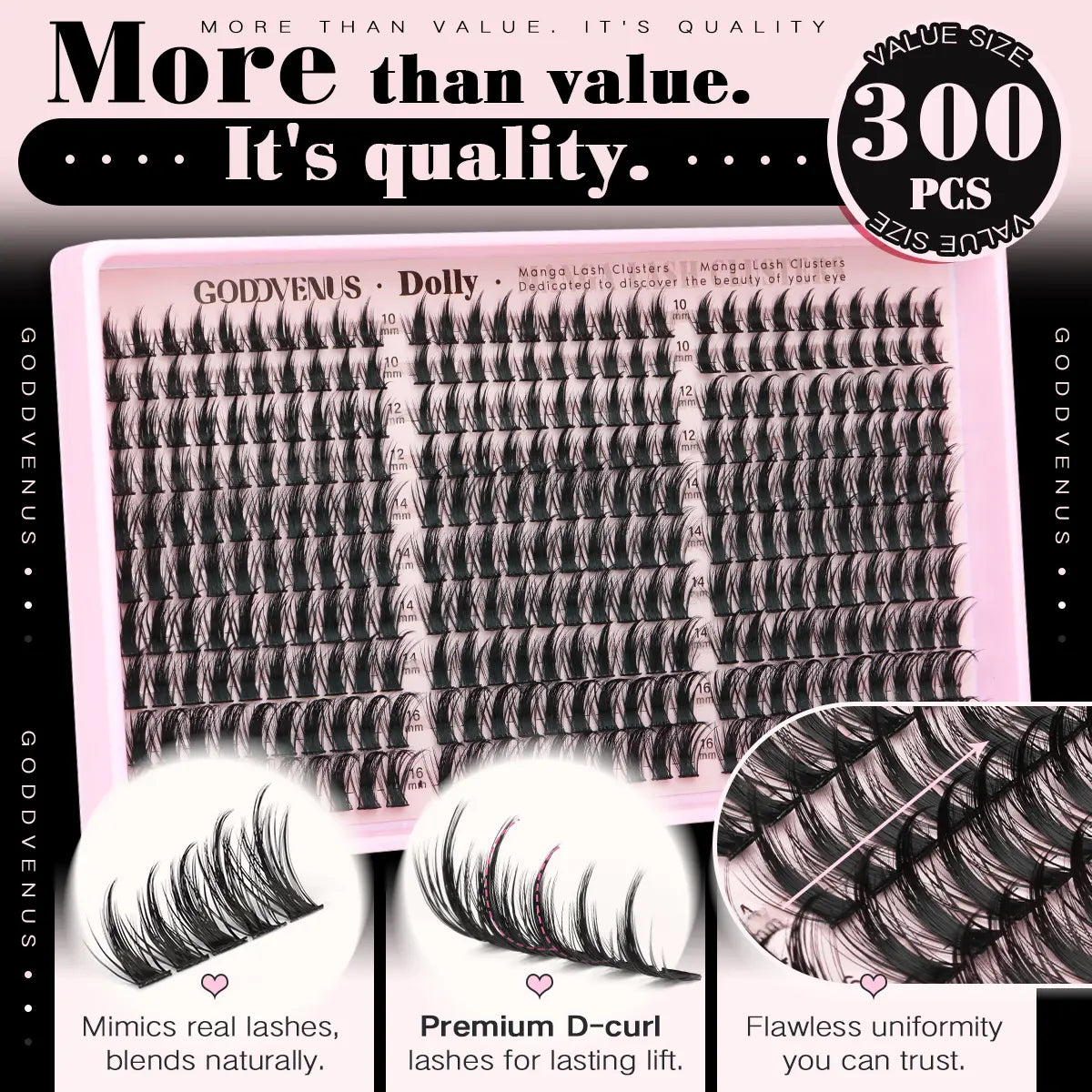 Dolly | Goddvenus Manga Lash Clusters Natural Wispy 300 Pcs Fairy Eyelash Clusters 10-16Mm Fluffy Cluster Eyelash
