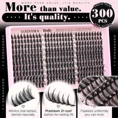 Dolly | Goddvenus Manga Lash Clusters Natural Wispy 300 Pcs Fairy Eyelash Clusters 10-16Mm Fluffy Cluster Eyelash