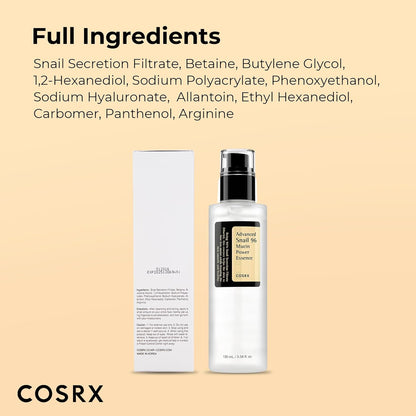 Snail Mucin 96% Repairing Serum for Sooothing & Hydrating 3.38 Oz.